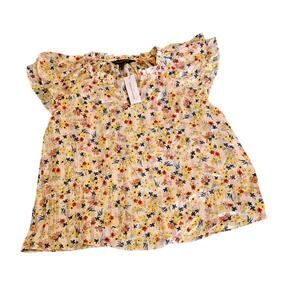 Banana Republic Floral Sheer Blouse XS Flutter Sleeve Pleated Front NWT